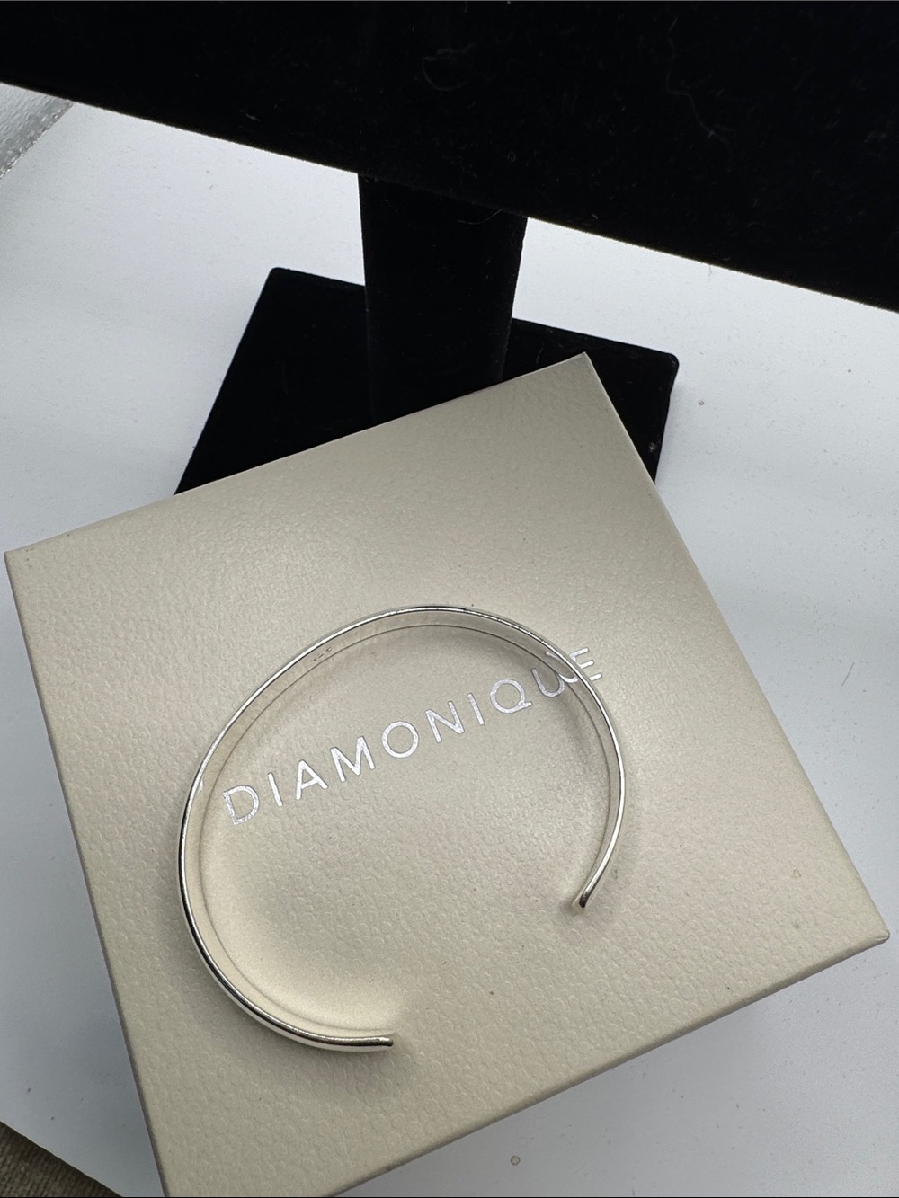 Diamonique Silver Open Cuff Bracelet - Sleek Minimalist Design